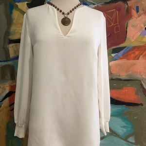 Lafayette 148 New York Cream White Silk Tunic Blouse Long Sleeve Pullover XS